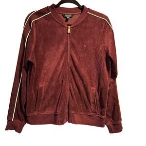Lauren Ralph Lauren Size Large Velour Jacket Velvet Sporty Lounge Plum Workout